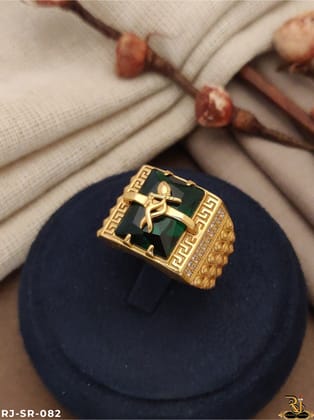 Nice Looking Krishna Logo Green Stone Men’s Fashion Colour Stone Ring SR-082-22
