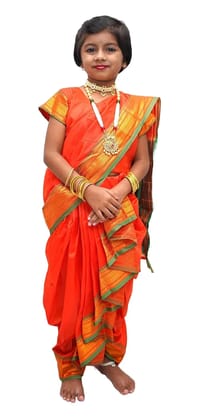 Mom And Me Orange Belgaon Silk Nauwari Saree (6-7 Years) | Premium Silk | Ethnic Party Mom And Me Orange Belgaon Silk Nauwari Saree (6-7 Years) | Premium Silk | Ethnic Party