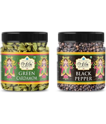 LILA DRY FRUITS Cardamom & Black Pepper Combo 200g Whole Green Elaichi & Kali Mirch