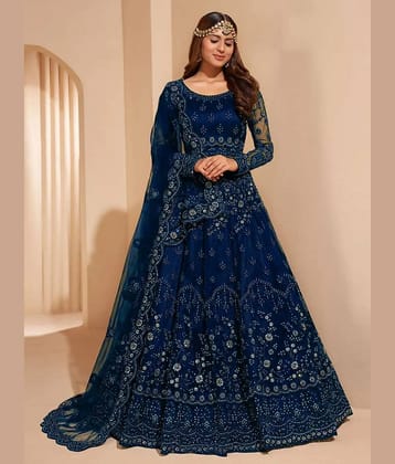 JULEE Teal Flared Net Women's Semi Stitched Ethnic Gown ( Pack of 1 )