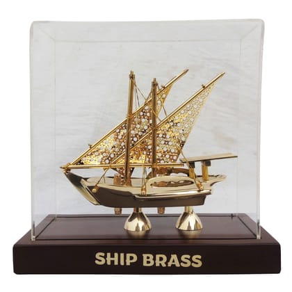Brass Ship Model with Acrylic Box � Home Decoration Showpiece, Height : 8.5 Inch (MRMAS238 E)