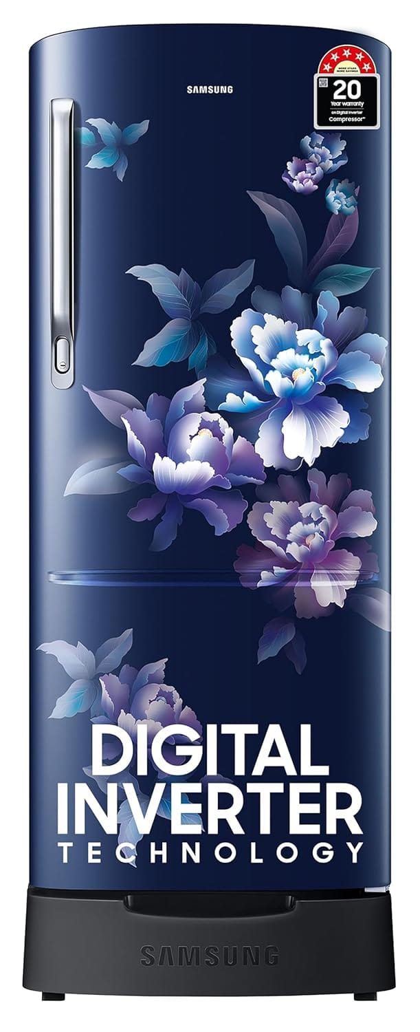 Samsung 183 L, 5 Star, Digital Inverter, Direct-Cool Single Door Refrigerator (RR20D2825HV/NL, Himalaya Poppy Blue, Base Stand Drawer, 2024 Model) Blue