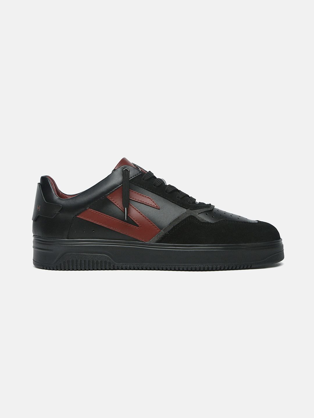 BLOOD NIGHT Black & Red Leather & Suede Low-Top Sneakers-6