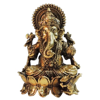 Brass Ganesh Ji Murti – Premium Brass Lord Ganesha Home Decor, Height : 4 Inch (BSMAS1827 G)