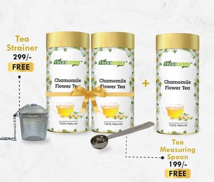 Freshville Chamomile Tea | Pure & Natural | Tea for Stress Relief & Better Sleep | Immunity Booster | High in antioxidents | Dried Chamomile Flowers (100g).3 Month Pack