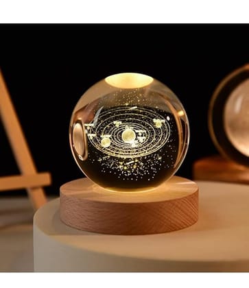 UPRONex213D Galaxy Crystal Ball Night Light | Dimmable Engraved LED Glass Ball Table Lamp with USB and Wooden Base for Home Decor, Office, Birthday Gift & Kids Bedroom (Saturn)