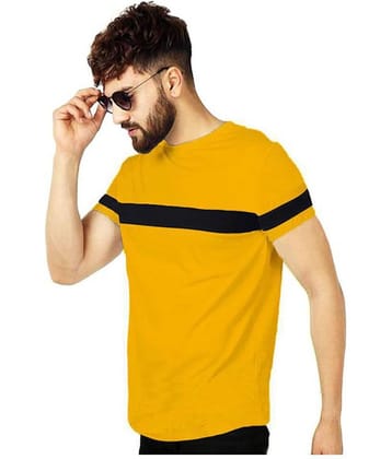 Leotude Cotton Yellow Color Block T-Shirt