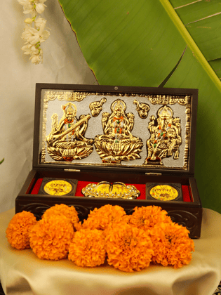 Ganesh Lakshmi Saraswati Pocket Temple (24 Karat Gold Coated)
