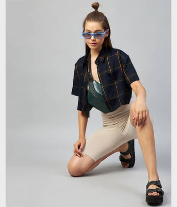 Chimpaaanzee Women Checks Viscose Shirt ( Navy Blue )