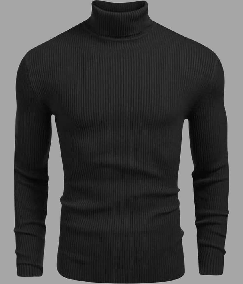 OLENE Woollen High Neck Men's Full Sleeves Pullover Sweater - Black ( Pack of 1 )