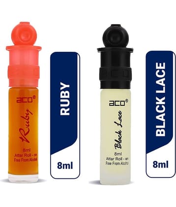 aco perfumes Ruby & Black lace  in blue Concentrated  Attar Roll On 8ml COMBO SET