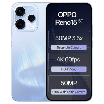 Oppo Reno15 5G (Aurora Blue, 8GB RAM, 256GB Storage) with No Cost EMI/Additional Exchange Offers