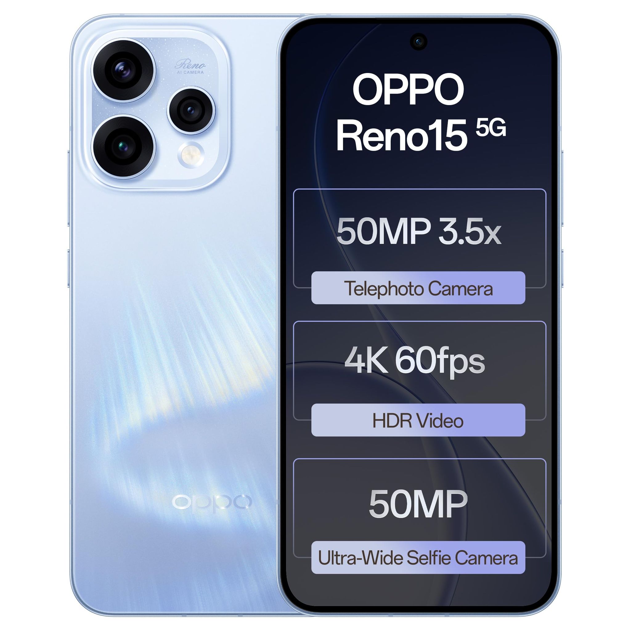 Oppo Reno15 5G (Aurora Blue, 8GB RAM, 256GB Storage) with No Cost EMI/Additional Exchange Offers