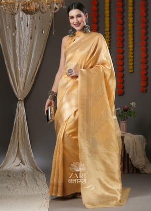 Sunshine Yellow Organza Woven Silk Saree