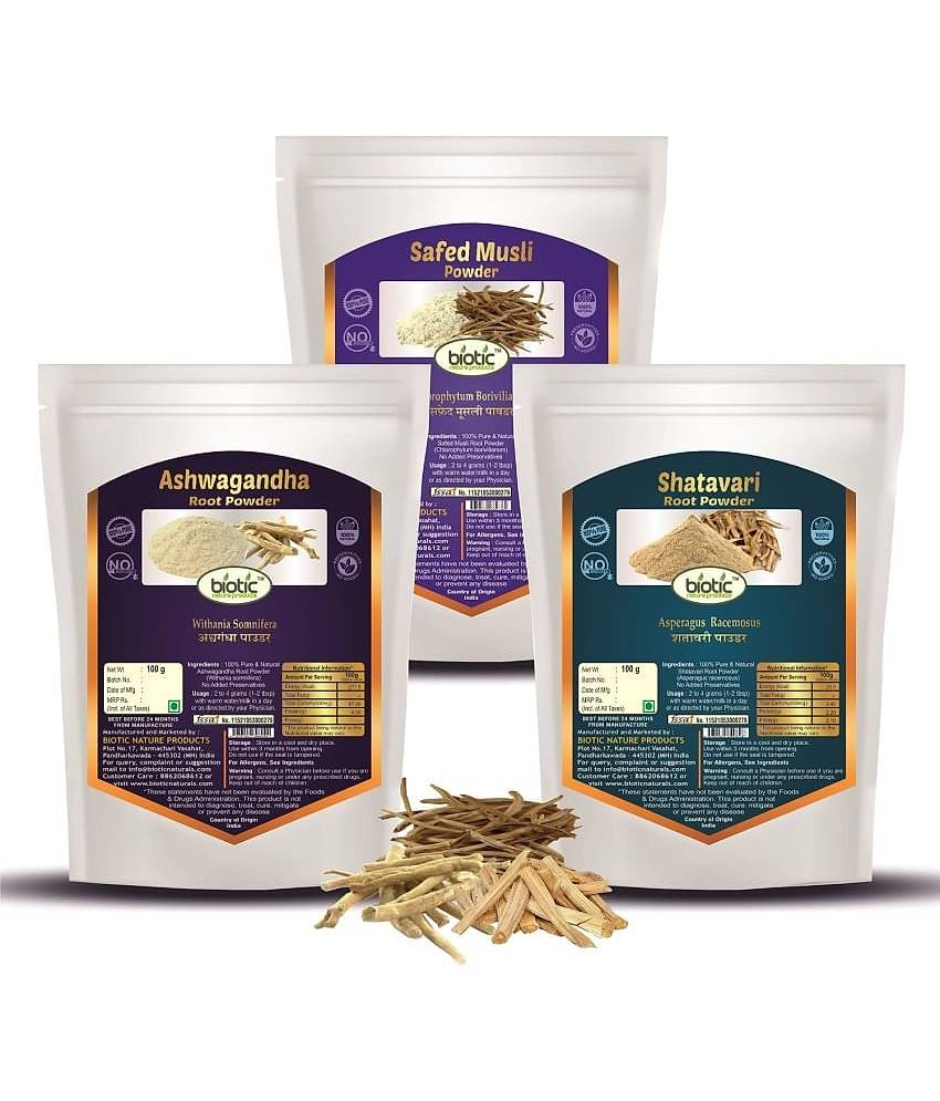 Biotic Safed Musli, Ashwagandha & Shatavari Powder (100gms each) 300 gm