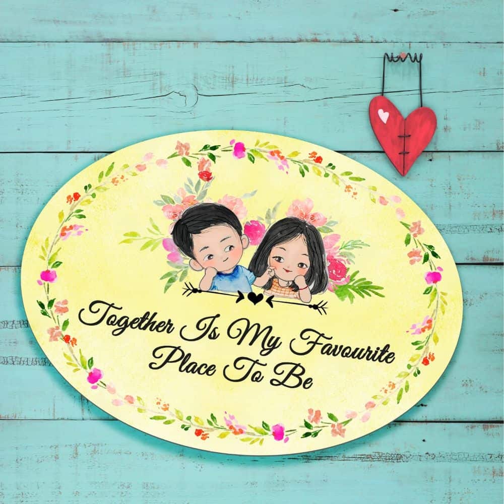 Handpainted Customized Nameplate - Cute Couple Name Plate