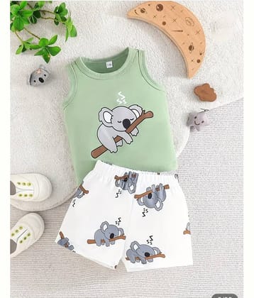 MUSNAH GARMENTS Pack of 1 Boys Cotton T-Shirt & Shorts Set ( Green )
