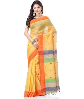 Desh Bidesh Cotton Self Design Saree With Unstitched Blouse Piece ( Yellow )