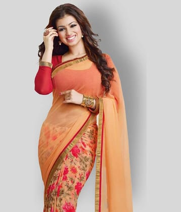 Gazal Fashions Georgette Printed Saree With Unstitched Blouse Piece ( Orange )