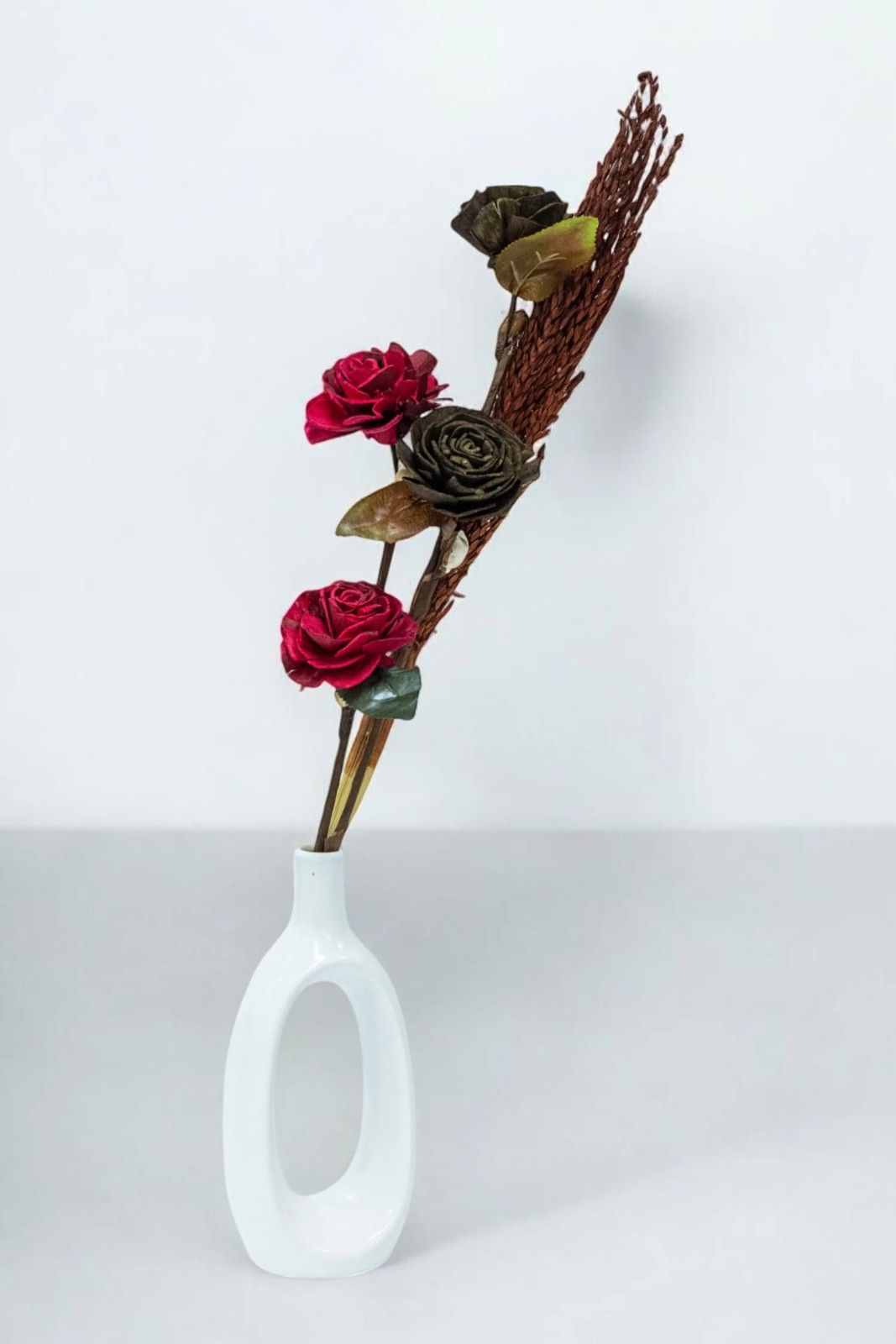 Elegant Red & Black Rose & Dried Barn Potter Stick Flower Bunches