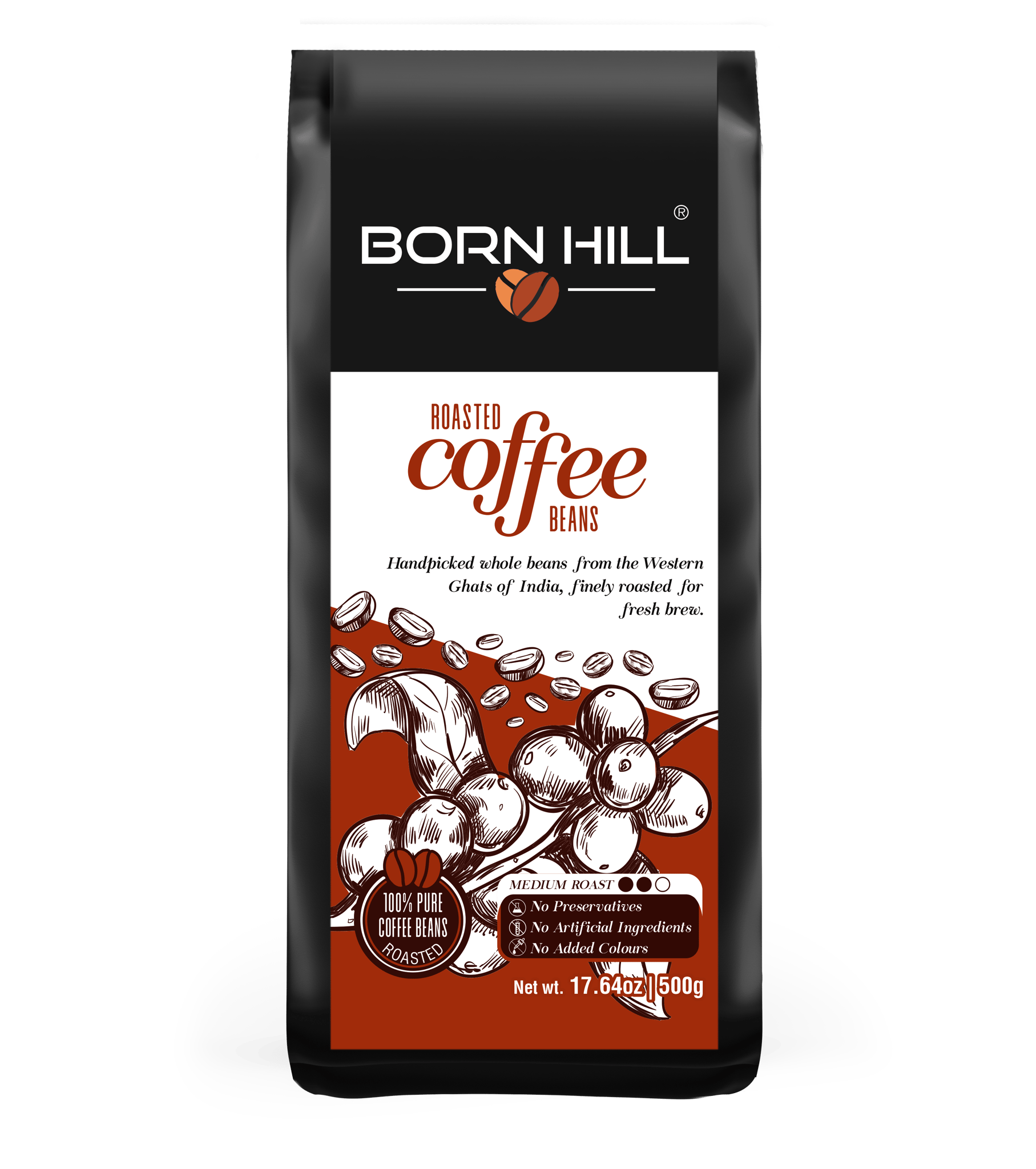 BORN HILL BH coffee Roasted beans 500g (Pack of 1)