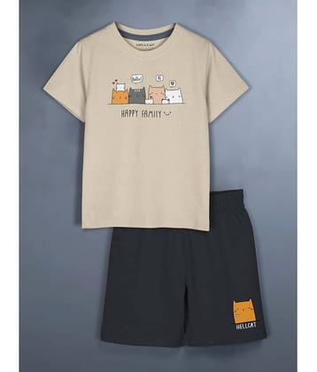 HELLCAT Pack of 1 Girls Cotton Blend Top With Shorts ( Beige )