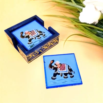 Wooden Coaster Set With Stand | Tea Mat Coasters | Heat Pad | Dining Table Decor - For Kitchen, Bar, Tables, Hot Pots, Cups, Mugs - 4 Inch