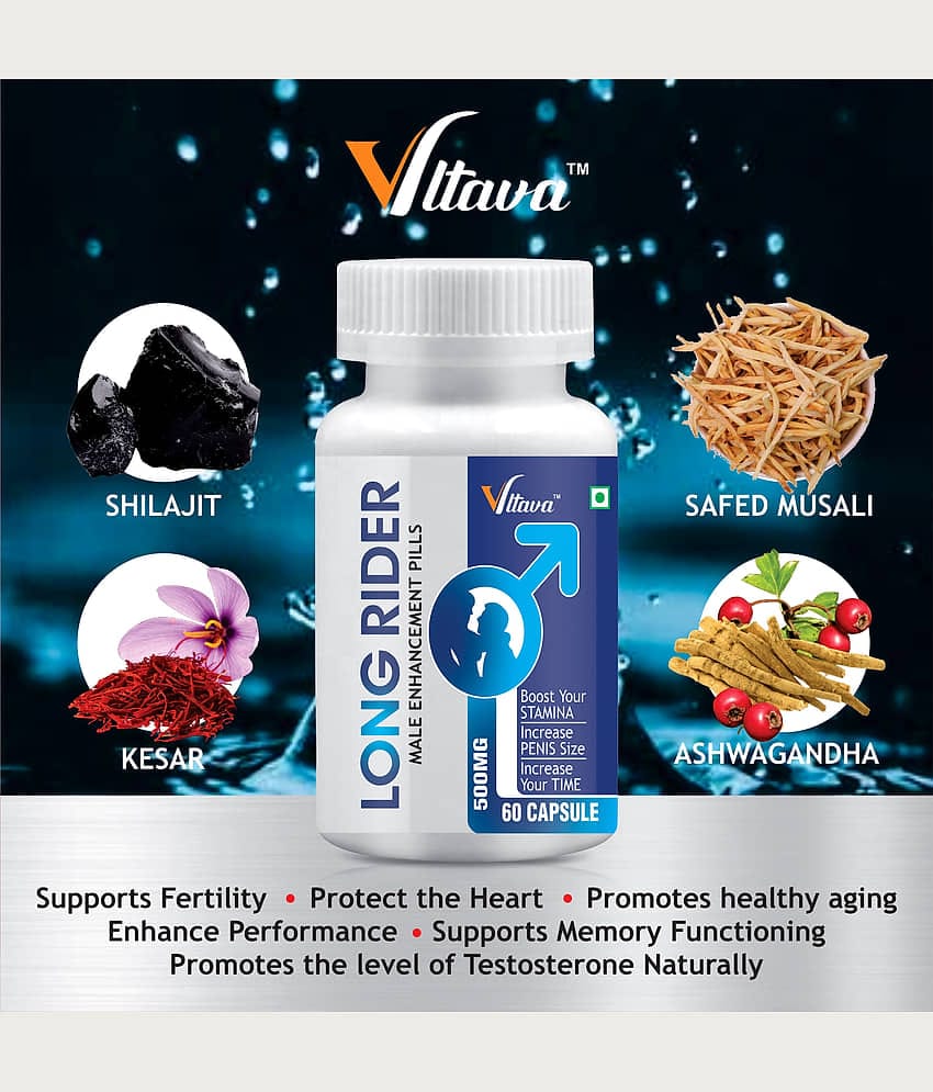 Vltava Long Rider Capsules for Men | Double Power & Long Performance 60 gm Unfalvoured Minerals Capsule