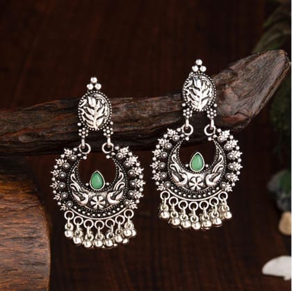 Oxidised Silver Plated Chand Bali Shaped Designed Artwork Wi