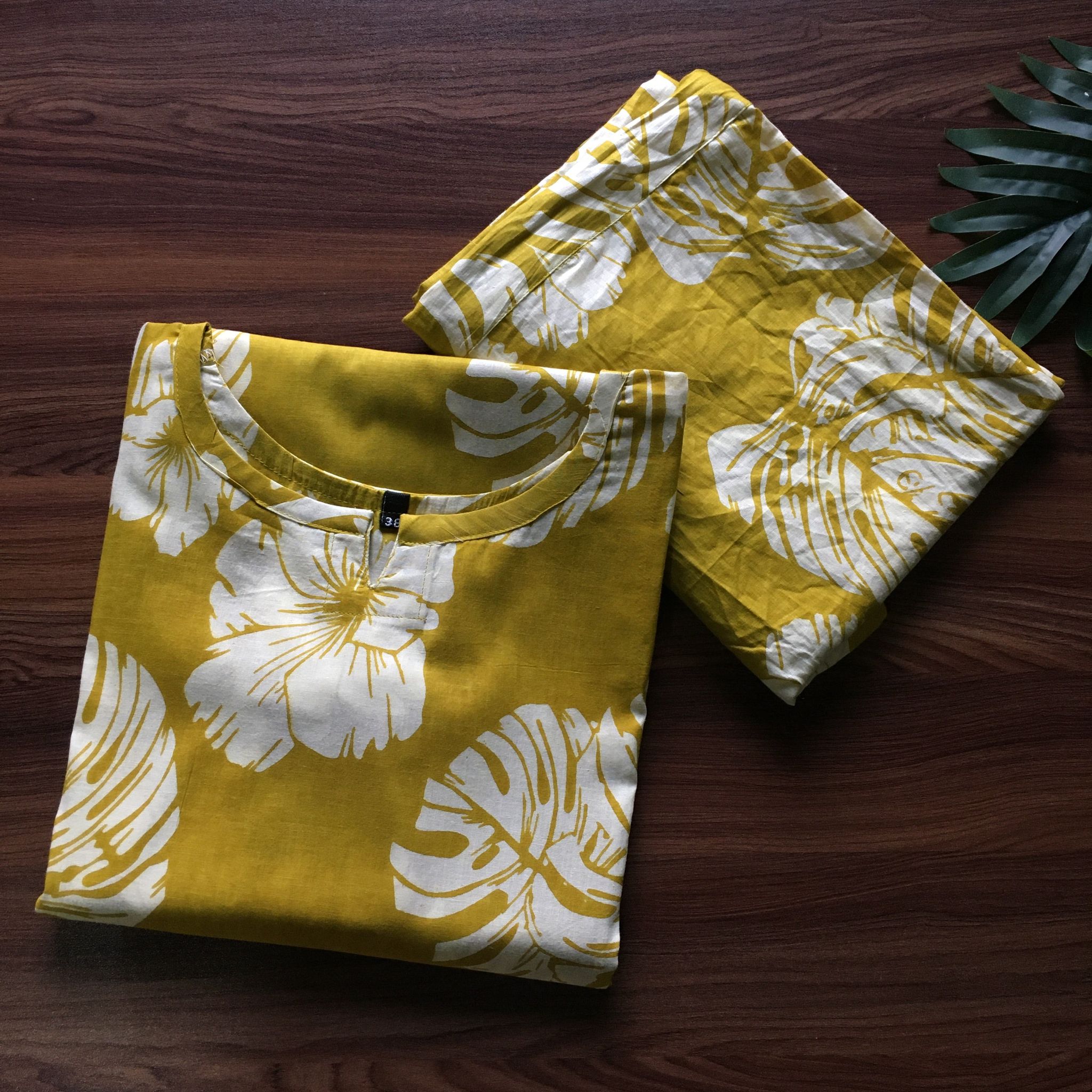 Swiss Cheese Leaf - Yellow - Cord Set - Pure Cotton-38 - M