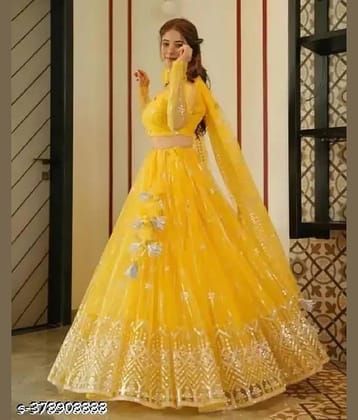 Sahaj Creation Green Net Chaniya Choli Semi Stitched Lehenga Single