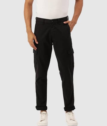 IVOC Men Black Solid Slim Fit Casual Pure Cotton Cargos