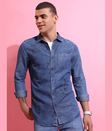 Ketch Cotton Blend Regular Fit Printed Full Sleeves Men's Casual Shirt - Blue ( Pack of 1 )