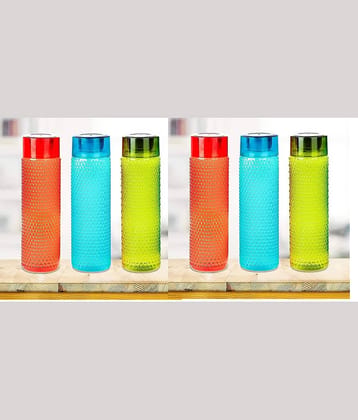 Analog Kitchenware School/Adult/College/Office Water Bottle Multicolor PET Fridge Water Bottle 1000 mL ( 6 )