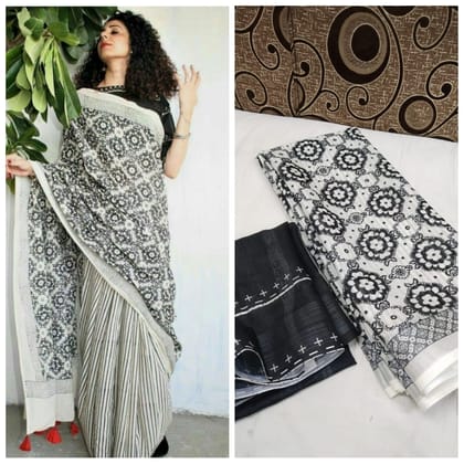 AWESOME LINEN COTTON PRINTED SAREE - ms1643