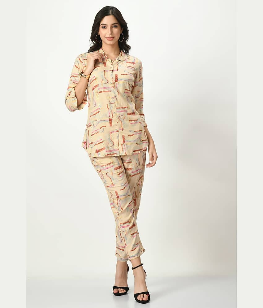 MAURYA Women Printed Shirt With Palazzos Co-Ord Set ( Cream )