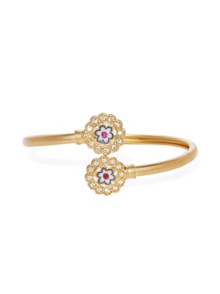 Matte Gold with Grey Enamel & American Diamond Cuff Bracelet Matte Gold with Grey Enamel & American Diamond Cuff Bracelet