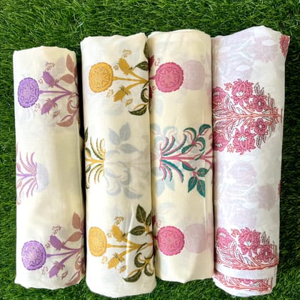 Pure cotton unstitched kurtis (pack of 4) (2.5 meters in one design)-As shown in picture / 2.5 mtr each / Pure cotton