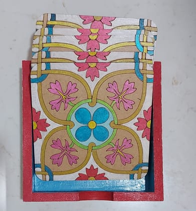 Kalakrishta Handpainted Multicolor Floral Deasign Coaster Set of 6 with Holder