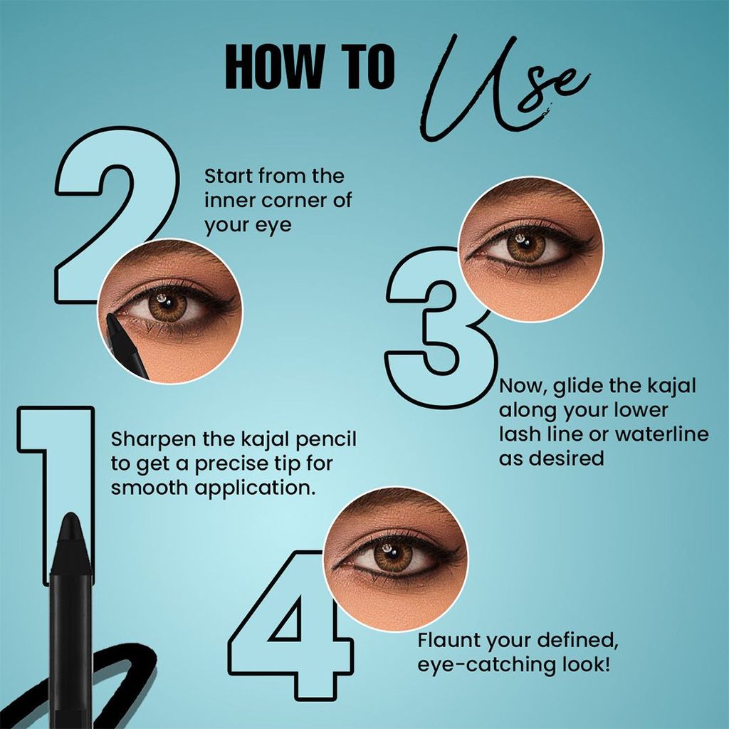 Spring H2O Velvet Shine Kajal Intense Black | With Avacado Oil and Vitamin E | Longlasting Waterproof and Sumdgeproof - 1.5gm