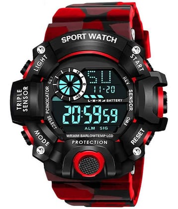 Viser Brand - A Digital Watch With Square Digital Shockproof Multi-Functional Red Color Army Strap Digital Sports Watch for Boys