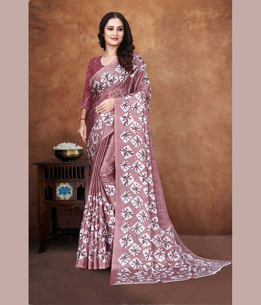 JIHANA FAB Georgette Printed Saree With Unstitched Blouse Piece ( Brown )