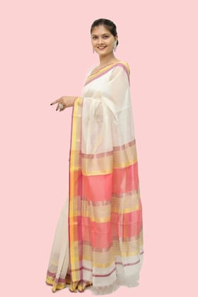 Legacy Kosa Pallu off-white handloom Saree with Tassels