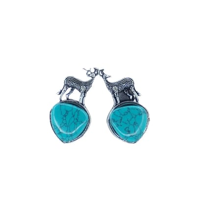 Oxidized Silver Turquoise Gemstone Deer Earrings