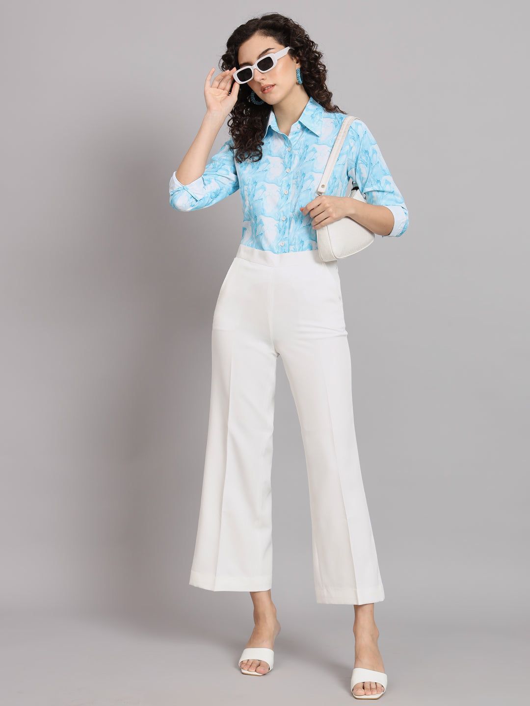 Marble Print Collared Shirt - Blue-S