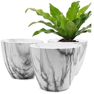 De Gardenia Artificial Melamine Marble Texture Flower Pots | Indoor Pots for Living Room Office and Home Decor | Plant Not Included (White_2) Pack of-1