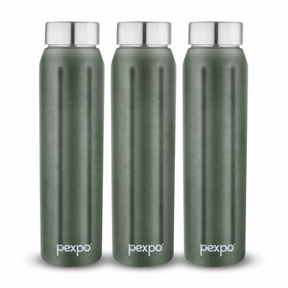 PEXPO Stainless Steel Fridge Water Bottle | 1000ml, Pack of 3, Military Green | Eco-Friendly Water Bottle Suitable For Adults & Kids