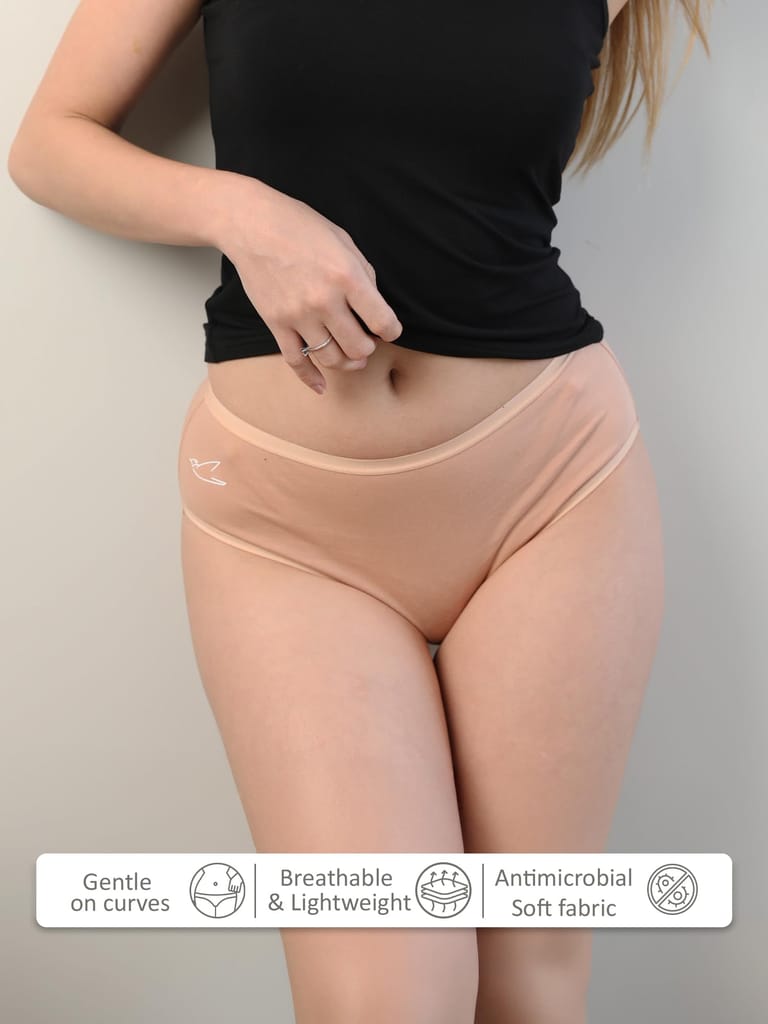 Freecultr Women’s Stretchable Cotton Hipster Panties – Breathable, Soft Briefs with Full Coverage | Everyday Underwear for Comfort & Fit | Women Innerwear Pack of 3 Black,Red,Nude