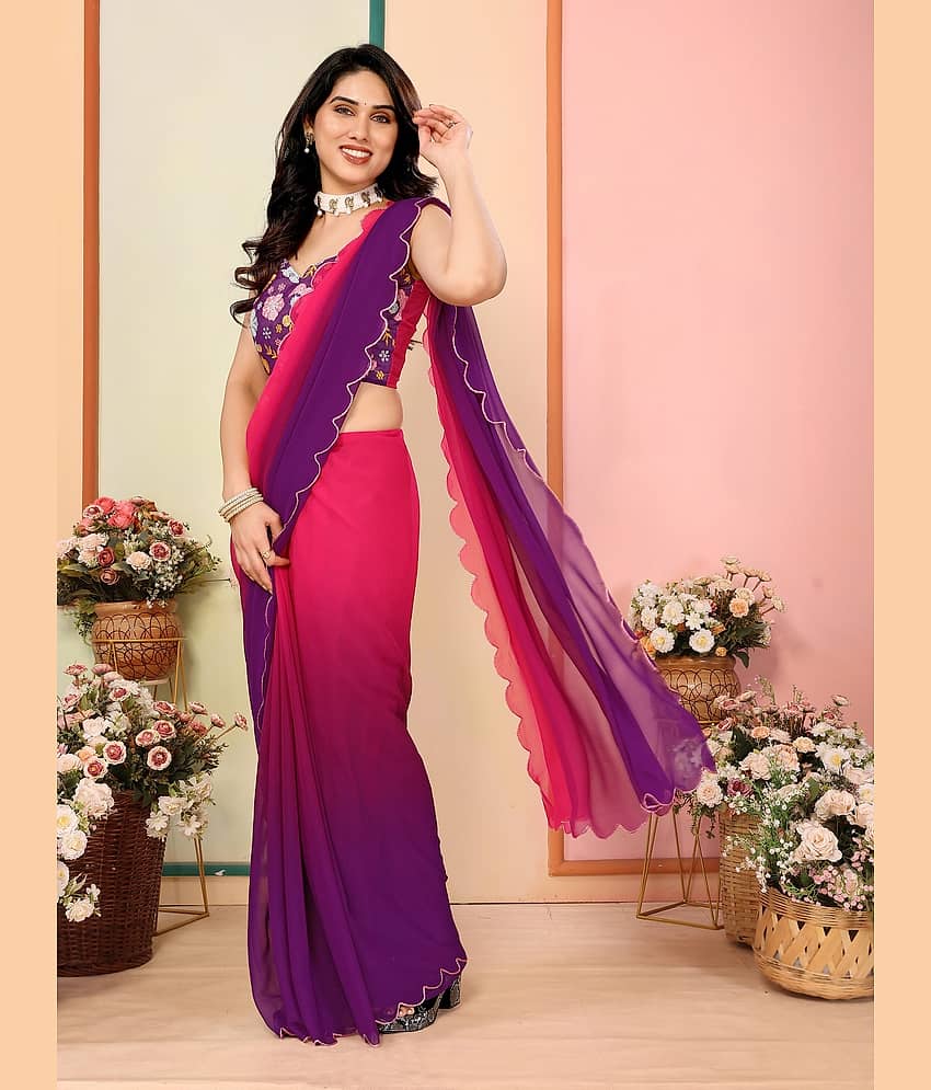 Gazal Fashions Georgette Printed Saree With Unstitched Blouse Piece ( Multicolor1 )