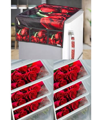 Crosmo PVC Floral Printed Fridge Mat & Cover ( 99 53 ) Pack of 7 - Multicolor